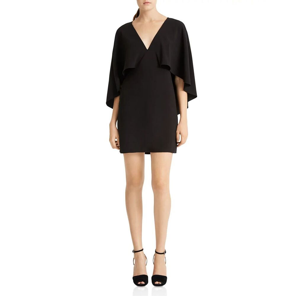 Halston Heritage Dress 10 V-Neck Cocktail Cape Black Event Formal New Year Party